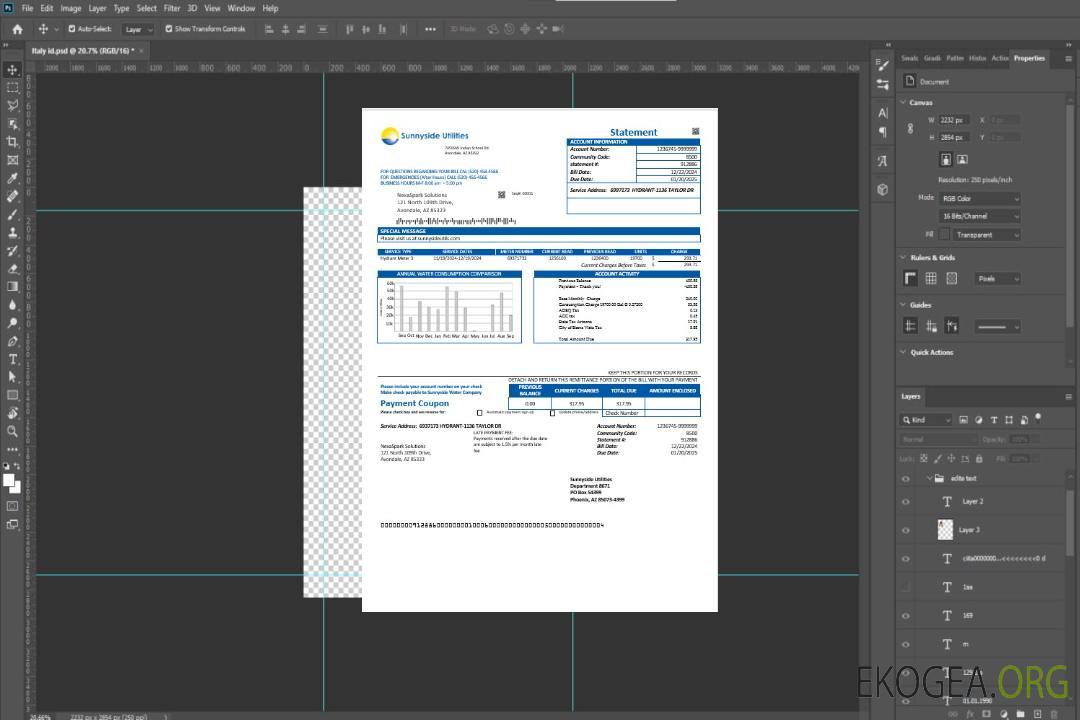 USA Washington Sunnyside Utilities modèle de facture de services publics de l'eau aux formats Word et PDF template